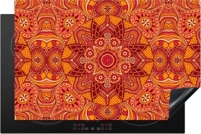 Produktbild von KitchenYeah© Herdabdeckplatte Mandala - Muster - Vintage - Orange - Rot , 81x52cm, Küche Deko, Glaskeramikkochfeld Herdabdeckung, Abdeckplatte fùr Kochfeld