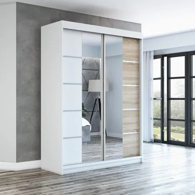 Produktbild von Schwebetürenschrank Kleiderschrank ERA  160 cm Schrank Garderobe Spiegel.Verschiedene Farben (Weiß, Schwarz, Somona). Möbel vom Hersteller!
