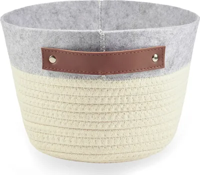Produktbild von Feluna Aufbewahrungskorb & Pflanzenkübel aus Bast und Leinen – Dekorativer Pflanzkorb Übertopf mit Ledergriffen, 12L Volumen, 18x23 cm, Natur