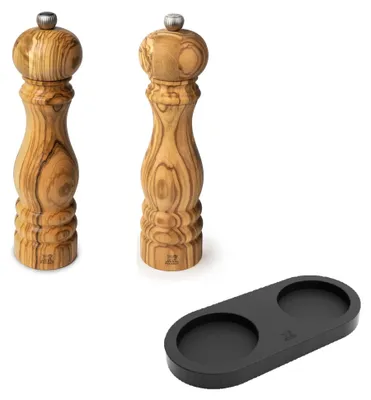 Produktbild von PEUGEOT Mühlenset 22cm PARIS Olivenholz Stahlmahlwerk Pfeffermühle Salz Menage