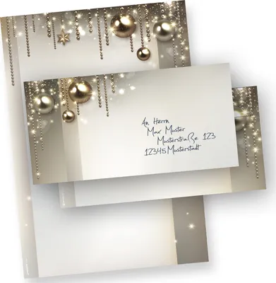 Produktbild von Briefpapier Weihnachten Set NOBLESSE 100 Sets elegantes Weihnachtsbriefpapier Design DIN A4 - mit Umschlag ohne Fenster
