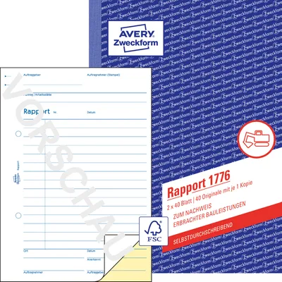 Produktbild von Avery Zweckform 1776, Rapport, A5, selbstdurchschreibend, 2x40 Blatt