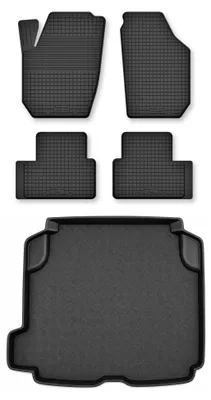 Image de Tapis en caoutchouc + bac de coffre pour Volvo S60 I 2000-2009 – 5 pièces, noirs, semi-universel, adapté