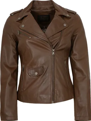 Produktbild von Existenz - Damen Lederjacke Bikerjacke Lammnappa mittelbraun : 48