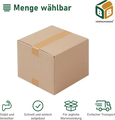 Produktbild von 25 x Faltkarton (190 x 150 x 140 mm) stabil 1-wellig Versandkarton Päckchen DHL Hermes Schachtel Box Paket braun BB-Verpackungen