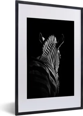 Produktbild von MuchoWow® Gerahmtes Poster Zebra - Tier - Schwarz und weiß - Wildtiere 40x60 cm - Poster mit Schwarzem Bilderrahmen Wandposter Rahmen Foto Bilder - Poster in Rahmen