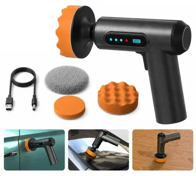Produktbild von Akku Poliermaschine Auto, 2000 U/min Autopoliermaschine mit 2× 2000 mAh Akku, Metallgetriebe & Display, kabellos zum Polieren & Wachsen