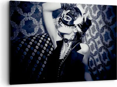 Produktbild von Bild auf Leinwand - Leinwandbild - Frau Karneval Maske Mode - 120x80cm - Wand Bild - Wanddeko - Leinwanddruck - Bilder - Kunstdruck - Wanddekoration - Leinwand bilder - Wandkunst - AA120x80-2212