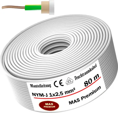 Zdjęcie produktu dla 80 m kabla odpornego na wilgoć Kabel zasilający w osłonie NYM-J 1x2,5 mm² Kabel elektryczny