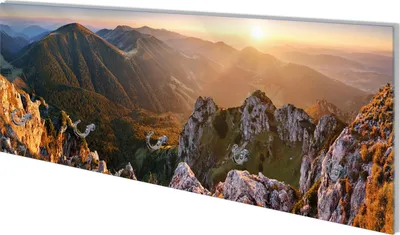 Produktbild von Wallario Flurgarderobe Wandgarderobe aus Glas, mit 5 Haken, Größe 80 x 30 cm, Motiv Berglandschaft mit Sonnenuntergang in der Slowakei