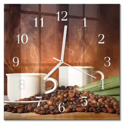 Immagine prodotto di Orologio da parete Tulup Glasuhr, orologio da cucina, vetro vero, 30x30 cm, design moderno e decorativo, silenzioso, lancette bianche - Motivo: tazze da caffè