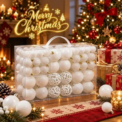 Weihnachtskugeln, rot, 100 Stück, 6/4/3 cm, silber