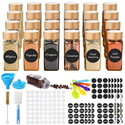 Produktbild von Omgoods – Set mit 24 Gewürzgläsern mit Bambusdeckel und Trichter