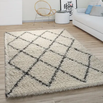 Produktbild von Hochflor Teppich Wohnzimmer Shaggy Langflor Modernes Boho Skandi Rauten Muster Grösse 120 cm Rund