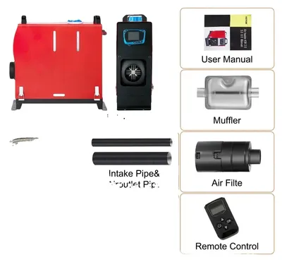 Immagine prodotto di Riscaldatore diesel, potenza 5 kW/8 kW, interruttore LCD e telecomando, modello LCD blu potenziato da 8 kW