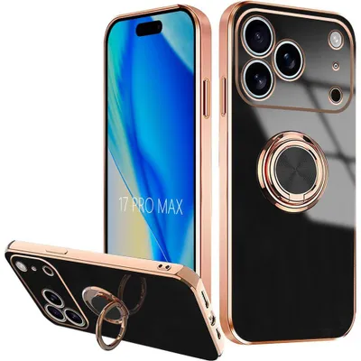 Image de Coque pour iPhone 17 Pro Max, Protection Silicone Antichoc Ultra Slim Anti-Rayures avec Anneau - Noir