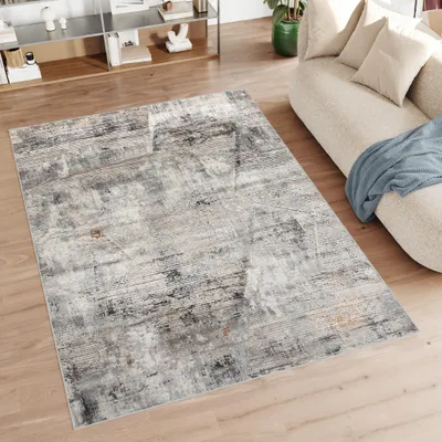 Produktbild von Teppich Wohnzimmer Schlafzimmer Kurzflor Modern Meliert Vintage Design Grau Creme  80 x 150 cm
