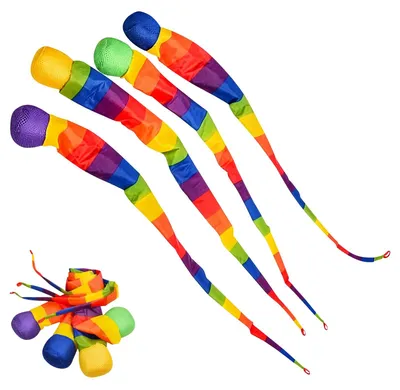 4 Regenbogen-Schwanzbälle, weiche Wurfspielzeuge mit Schwanz