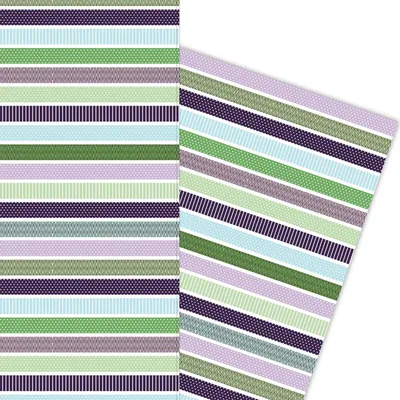 Produktbild von Schickes Muster Streifen Geschenkpapier in lila grün - G5901, 32 x 48cm