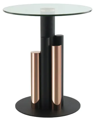Productafbeelding van Padiro ronde bijzettafel - Ø 46 x 52 cm - Roségoud / Transparant - Modern Art deco Glamour - Glas, Roestvrij staal - gehard glas
