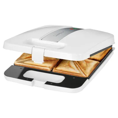 Produktbild von Clatronic Sandwichmaker | Sandwich-Toaster | 4 Scheiben Sandwich-Maker | dreieckige Sandwichplatten (antihaftbeschichtet) | 1200 Watt | ST 3629 weiß