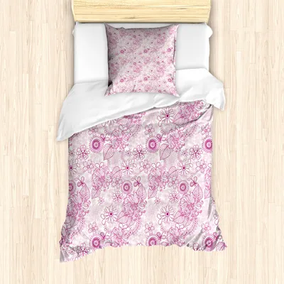 Produktbild von ABAKUHAUS Blumen Mantele, Retro Blumen Weiche Töne, Milbensicher Allergiker geeignet mit Kissenbezügen, 135 cm x 200 cm - 80 x 80 cm, Fuchsia Pale Pink