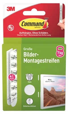 Produktbild von Command™ Bilder-Montage-Strips, Weiß, Groß, 4 Paare (8 Strips) Selbstklebend ohne Bohren