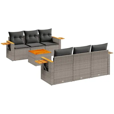 Produktbild von vidaXL 7-tlg. Garten-Sofagarnitur mit Kissen Grau Poly Rattan