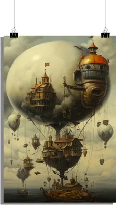 Produktbild von Luftballonschloss Poster - Fantasie Poster - Märchenlandschaft Poster - 51x71cm - Perfekt zum Einrahmen