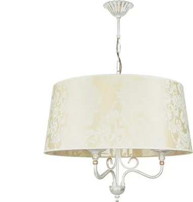 Produktbild von Hängeleuchte Stoff Schirm mit Barock Motiv in Shabby Gold Ecru glänzend E27 Pendelleuchte