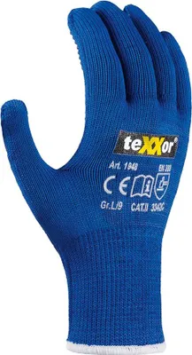 Produktbild von teXXor® Schnittschutz-Feinstrickhandschuhe 9, blau/rote Noppen
