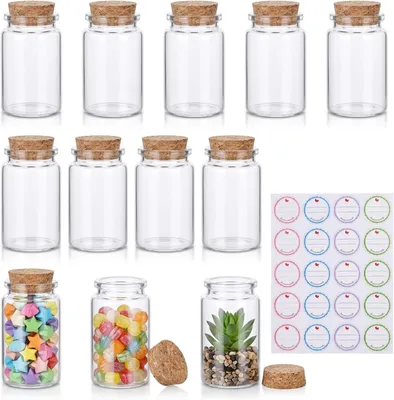 Image de Flacons en verre avec bouchons en liège, contenance 100 ml, lot de 12, pour décoration