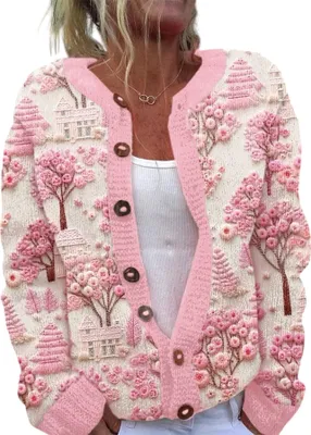 Produktbild von ASKSA Damen Weihnachts Strickjacke Weihnachtsjacke Weihnachten Cardigan Reindeer Weihnachtsmann Weihnachtspullover Sweat,C-Hellrosa,XXL