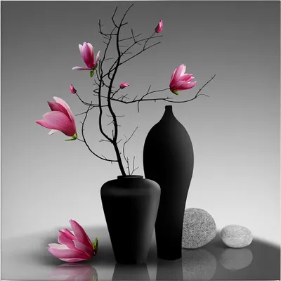 Produktbild von Leinwandbild Blumen Floral 50 x 50 cm - Wandbild Rosa - Keilrahmen Natur Wohnzimmerdeko Wanddeko Wandgemälde