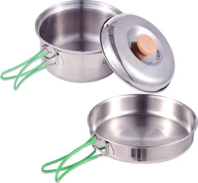 Produktbild von Zusammenklappbares Camping-Kochgeschirr aus Edelstahl für 1–2 Personen Kochtopf Bratpfanne Für alle Herdarten geeignet Leicht und tragbar All-in-One