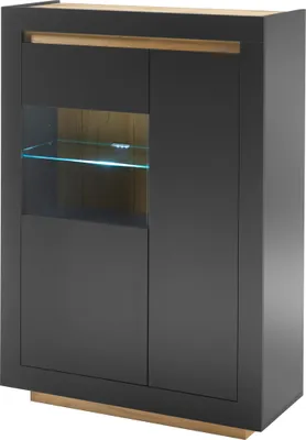 Produktbild von LIVOJO M11 Wohnzimmer Vitrine halbhoch rechts 96 x 136 x 38 cm Anthrazit & Wotan Eiche