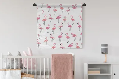 Produktbild von MuchoWow® Wandteppich Wandbehang Flamingo - Vogel - Rosa - Muster 90x90 cm Tapisserie Dekoration Wandtuch - Wandaufhänger