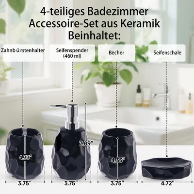Obrázok produktu pre Sada štyroch kúpeľňových doplnkov v čiernej farbe