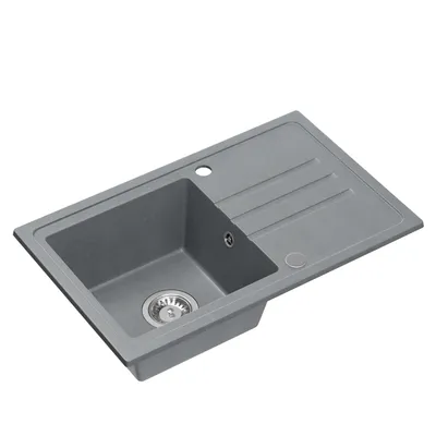Produktbild von VBChome Spülbecken Granit Grau 70 x 44 cm Einzelbecken Einbauspüle Gesprenkelt Reversibel Granitspüle Siphon Waschbecken