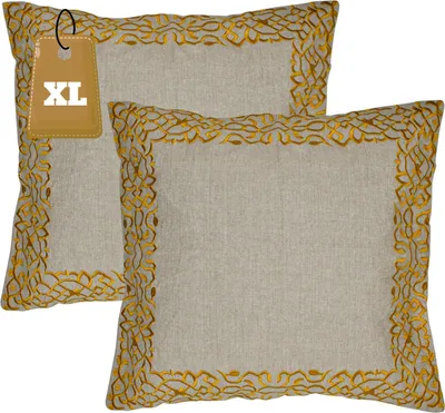 Imagen del producto de Funda de cojín Marrakesch, juego de 2, cojín de 50x50 cm. Cojín decorativo de algodón bordado, ideal para el sofá y el sillón como elemento decorativo en el salón. Cojín decorativo Frisia Gold, también apto como cojín para sillas en el comedor
