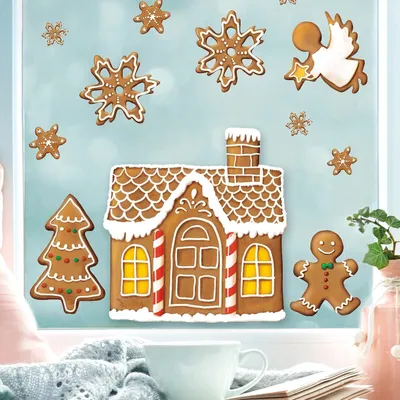 Produktbild von Fensterbilder für Weihnachten mit Lebkuchenhaus-Motiv – Wiederverwendbar – A4 Bogen, 19 Sticker – Weihnachtsdekoration für das Kinderzimmer, Weihnachtsbilder für Fenster, Fensterbild für den Winter