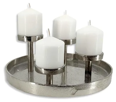 Produktbild von Runder Metallkerzenhalter Silber Ø 30cm für vier große Stumpenkerzen Tischdekoration Adventskerzenständer