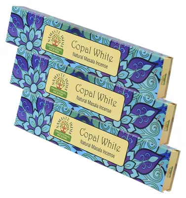 Produktbild von 3x Copal White Räucherstäbchen 45g – Weißes Natur Räucherwerk aus Indien
