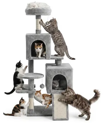Produktbild von Kratzbaum für Katzen, 7-stöckige Katzenbaum 135 cm, Spielbaum mit Häuschen Liegeplatz Hängematte, Katzenturm, Grau