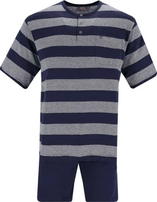 Image de hajo Hommes Set de pyjamas - shorty, court, col Henley, Klima-Light, mélange de coton bleu XL