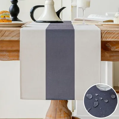 Produktbild von Tischläufer Leinen Wasserabweisend Abwaschbar Grau 40 x 140 cm