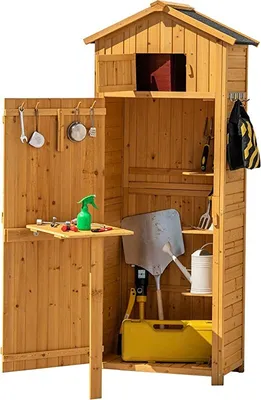 Produktbild von GOPLUS Gerätehaus, Gartenschrank mit Ablagen & 8 Haken, Gartenschuppen mit Satteldach für Garten & Terrasse, 70 x 35,5 x 176cm