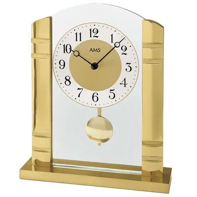 Produktbild von AMS 1117 Tischuhr Quarz mit Pendel golden Metall mit Aluminium und Glas