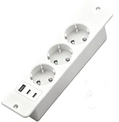 Obrázek produktu pro Nástěnná zásuvková skříňka s 1 portem USB a 2 porty Type-C, trojitá vestavná skříňka s kabelem, stolní zásuvková skříňka, zásuvková skříňka pro nábytek nebo pracovní stoly (bílá)