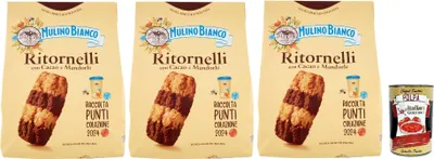 Produktbild von Mulino Bianco Ritornelli Biscotti con Cacao e Mandorle, Kekse mit Kakao und Mandeln, Palmölfreies, leckeres Frühstück, 3x 700 g + Italian Gourmet polpa 400g